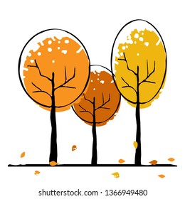 Group of autumn trees on a white background. Eps10
