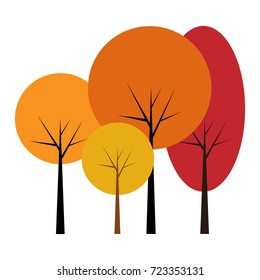 Group of autumn trees on a white background