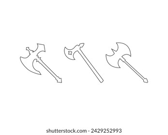 Group of Axe Outline icon isolated on white background. Vector Illustration