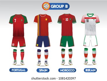 Group B football, Soccer kit or football jersey template design for national football team,Vector Illustration design.