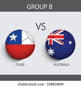 Banderas y jugadores del grupo B Match Chile v/s Australia para la competencia de fútbol en Brasil. 	