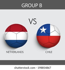 Group B Match Netherlands v/s Chile countries flags for Soccer Competition in Brazil. 