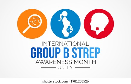 Group B Streptococcus awareness month is observed every year in July, they are bacteria that come and go naturally in the body. Most of the time the bacteria are not harmful. Vector illustration.