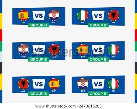 Group B Tournament Matchups: Spain, Croatia, Italy, Albania. Vector illustration.