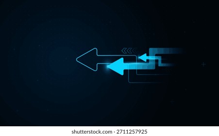 Un grupo de flechas hacia atrás juntos ilustra el progreso, los logros y las tendencias financieras hacia atrás. Tecnología de Ilustración vectorial y flechas de finanzas digitales
