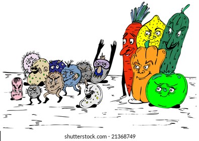 Group of bacterias would like to escape before fruit