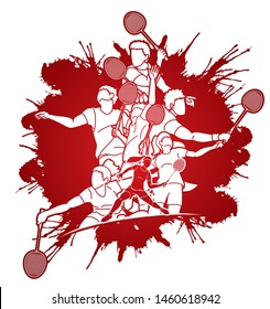 Group of Badminton player action cartoon graphic vector.