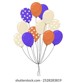 Group of balloons in colors of American flag. 4th of July. Independence Day celebration. National holiday of the United States of America. Presidential elections. Electoral race. Vector illustration.