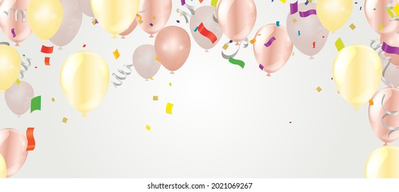 Group of  Balloons gold and pink Background. Set of Balloons for Birthday, Anniversary, Celebration Party Decorations. Vector Illustration EPS 10