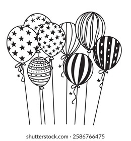 group of balloons for a holiday, birthday, American Independence Day. vector illustration in doodle style