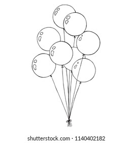 Group of balloons on a string. Hand drawn, isolated on a white background. Vector illustration