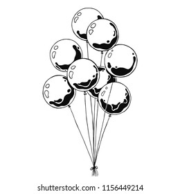 Group of balloons on a string. Hand drawn, isolated on a white background. Vector illustration