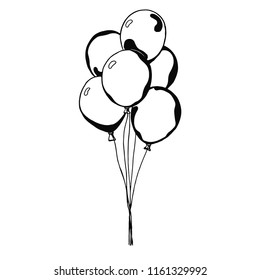 Group of balloons on a string. Hand drawn, isolated on a white background. Vector illustration