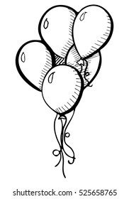 Group of balloons on a string. Hand drawn, isolated on a white background. Vector illustration