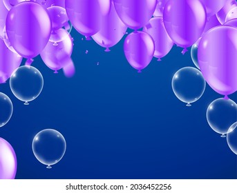 Group of  Balloons purple and transparent balloons Background. Set of Balloons for Birthday, Anniversary, Celebration Party Decorations. Vector Illustration EPS 10