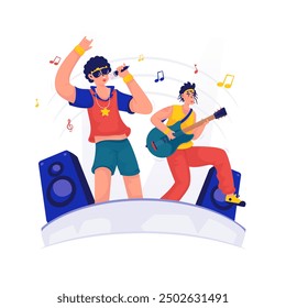 Group band performance on stage, Live music concert, Vector illustration