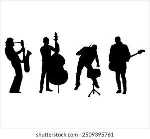 Group band silhouette design. Music concert vector illustration. Vector illustration without artificial intelligence.