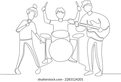 A group band singing together. Music band one-line drawing