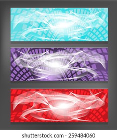 Group of banners with pattern and white shapes 