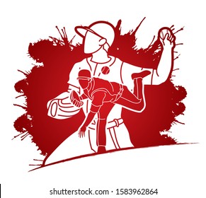 Group of Baseball players action cartoon sport graphic vector.