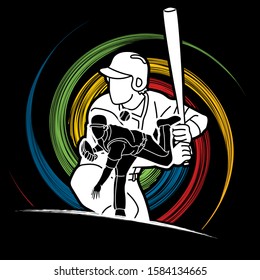 Group of Baseball players action cartoon sport graphic vector.