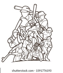 Group of Baseball players action cartoon sport graphic vector.