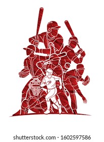 Group of Baseball players action cartoon sport graphic vector.