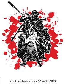 Group of Baseball players action cartoon sport graphic vector.