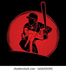 Group of Baseball players action cartoon sport graphic vector.