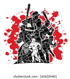 Group of Baseball players action cartoon sport graphic vector.