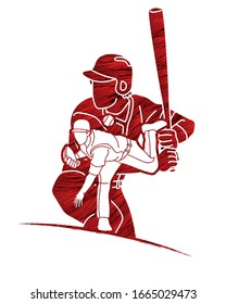 Group of Baseball players action cartoon sport graphic vector.