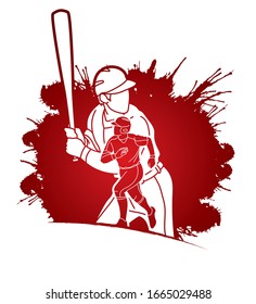 Group of Baseball players action cartoon sport graphic vector.