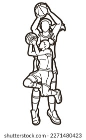 Group of Basketball Female Players Action Cartoon Sport Graphic Vector