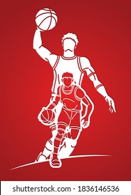 Group of Basketball players action cartoon sport graphic vector.