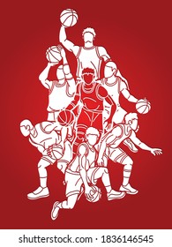 Group of Basketball players action cartoon sport graphic vector.