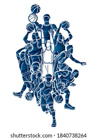 Group of Basketball players action cartoon sport graphic vector.