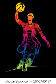 Group of Basketball players action cartoon sport graphic vector.