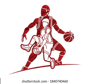 Group of Basketball players action cartoon sport graphic vector.
