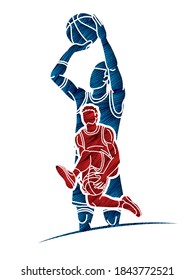 Group of Basketball players action cartoon graphic vector
