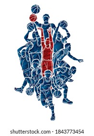 Group of Basketball players action cartoon graphic vector