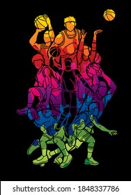 Group of Basketball players action cartoon graphic vector