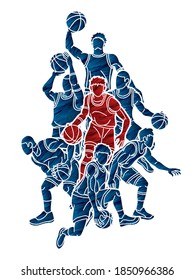 Vector gráfico de acción de grupos de jugadores de baloncesto