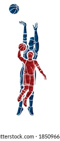 Group of Basketball players action cartoon graphic vector