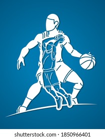 Group of Basketball players action cartoon graphic vector