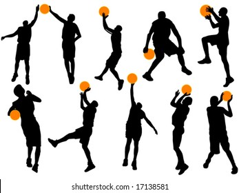 group of basketball players in action vector illustration