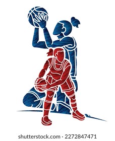 Group of Basketball Women Players Action Cartoon Sport  Team Graphic Vector