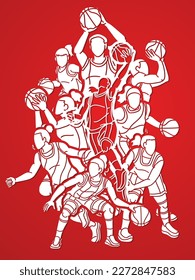 Group of Basketball Women Players Action Cartoon Sport  Team Graphic Vector