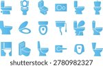 Group of bathroom sanitary ware icons showing toilets, bidets, cisterns and flush buttons.