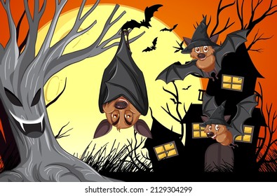 Group of bats in halloween theme illustration