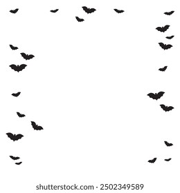 Group of Bats Silhouettes. Horror Vector. Halloween Background. Black Flittermouse. Flying Night Creatures Isolated. White Background.